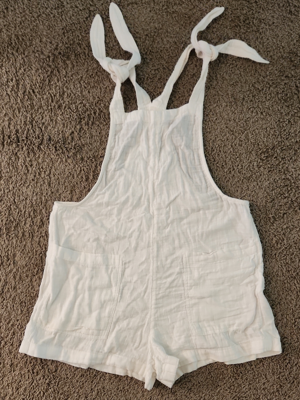 EUC Aerie White Tie-Shoulder Cotton Gauze Romper Overalls